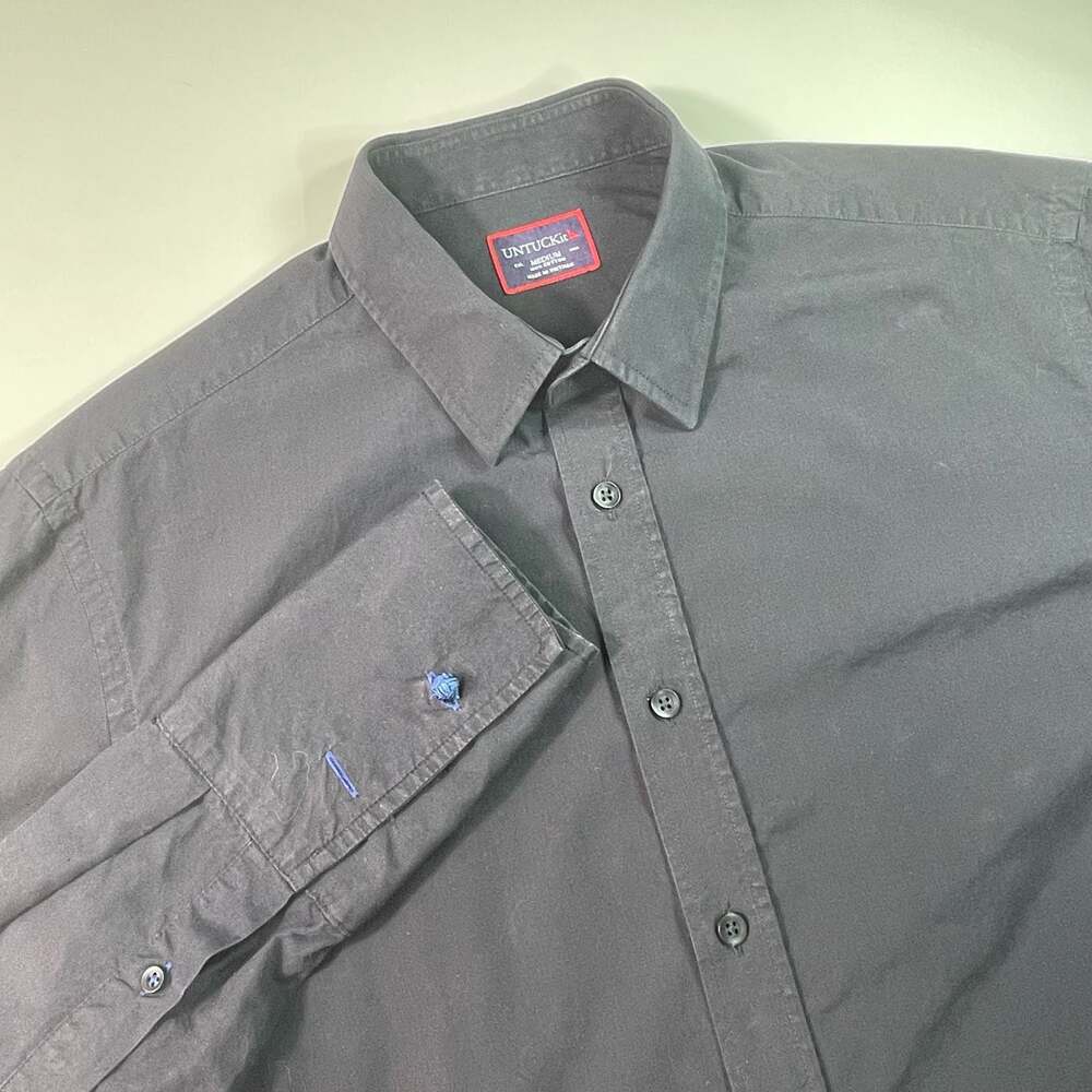 UNTUCKit Men's Long Sleeve Button-Down Shirt, Solid Black, Size Medium